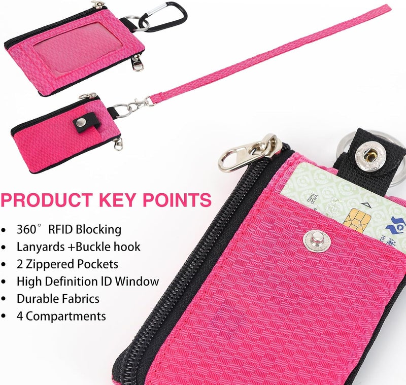 MASAPHIL MASAPHlL Small Lanyard Wallet for Women/Men with RFID Blocking ID Card Wallet, Minimalist Nylon Zipper Pouch, Travel Neck Wallet with Keychain, ID Window for Card,Coin,Cash (Rose+Light Rose) - Image 3